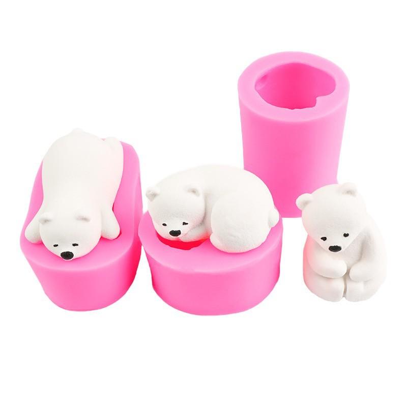 1 Piece Bear Silicone Candle Molds Mini 3D Polar Bear Candle Mold Cake Decoration DIY Handmade Fondant Clay Chocolate Mold