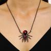 Halloween Spider Web Earring Necklace Set Gunmetal Black Red Drop Gemstone Gothic Punk Party Jewelry Women