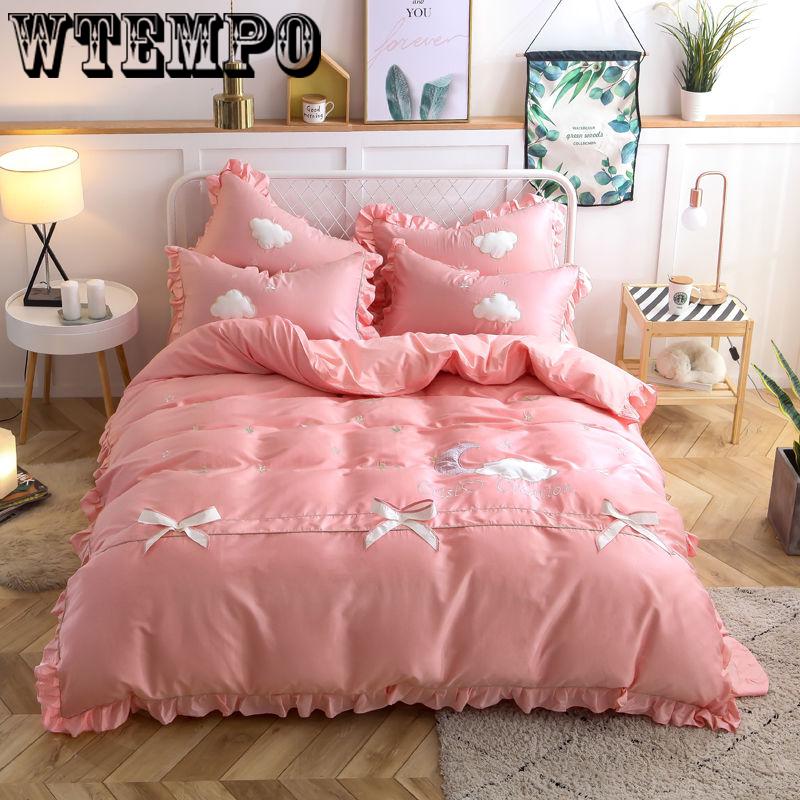 Buy Bedding Set Cotton Fourpiece Set of Lotus Leaf Lace Sheets Quilt Comfort Cotton Solid Color