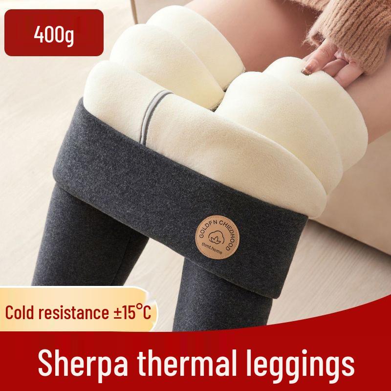 Women's Extra Thick Fleece-Lined Lambswool Pants – High Waist, Elastic, Warm Winter Layer