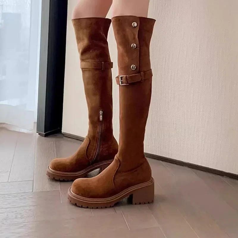 Fashion Women's Shoes 2024 Hot Sale Side Zipper Women's Boots Fashion Belt Buckle Modern Boots Women New Keep Warm Over-the-Knee Boots