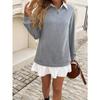 Herbst und Winter Damen Casual Loose Pocket Splicing Polo Neck Sweatshirt Kleid