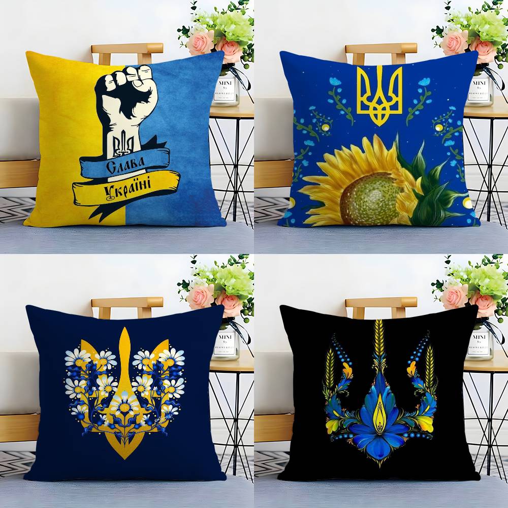 Ukraine Flag Aesthetic Pillow Case Plush Fabric Soft Double Sided Print Sofa Cushion Cover Throw Pillow Covers