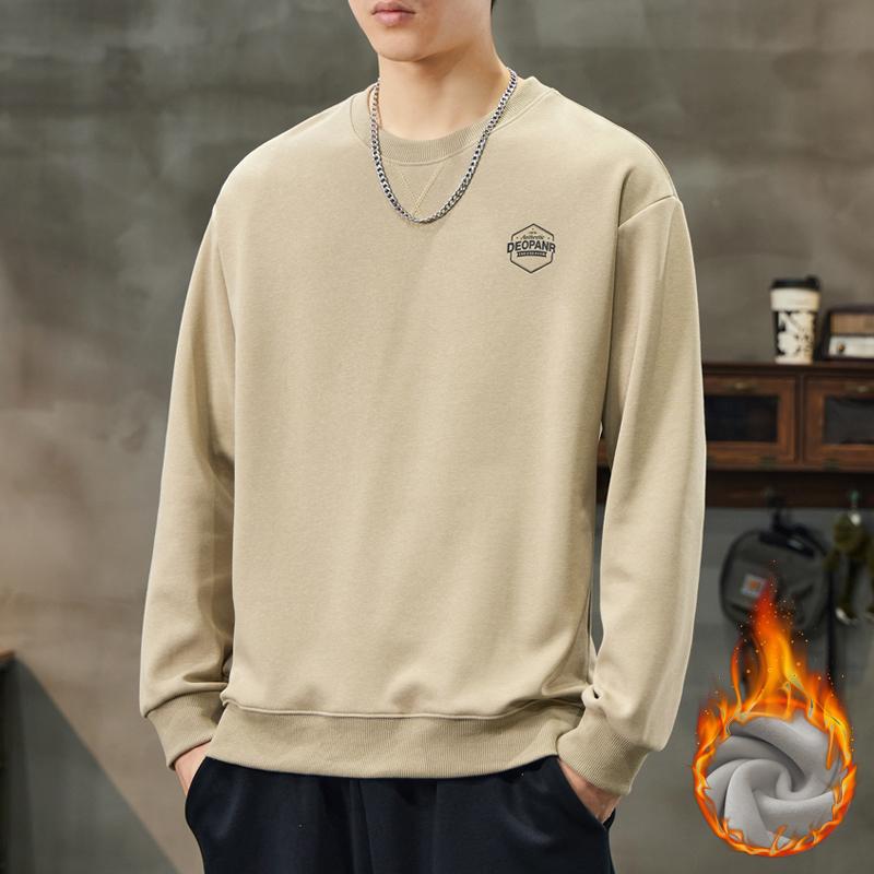 Crew Neck Sweater Men'S Velvet Winter Thickened Thermal Pullover American Simple Light Ripe Trendy Top