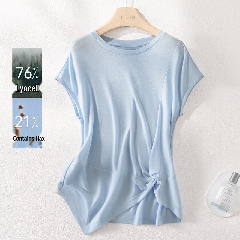 IHIMI Women s Lyocell Linen Twisted Knot T-Shirt 2XL