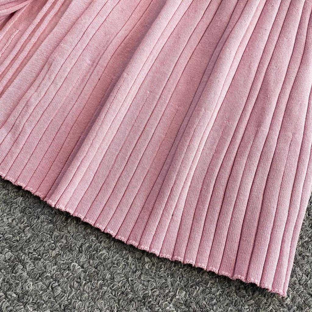 New Summer Solid Round Neck Sleeveless Sweater Knitted Dress for Women Casual Simple Single-breasted Elastic Bottoming Knitwear Dresses