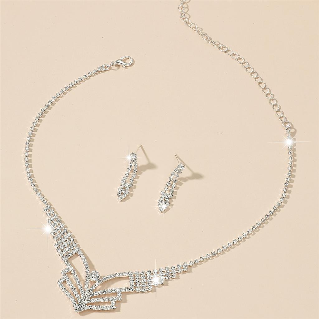Simple Temperament Necklace Earrings Set, Fashionable Rhinestone Necklace Earrings Two-piece Set