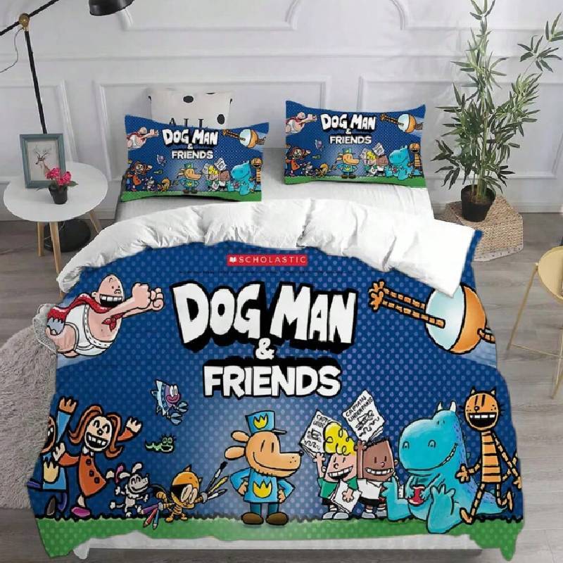 Dog Man Bedding Sets Cartoon Bed Cover Pillow Duvet Cover With Modern Style For Kids Room Decor