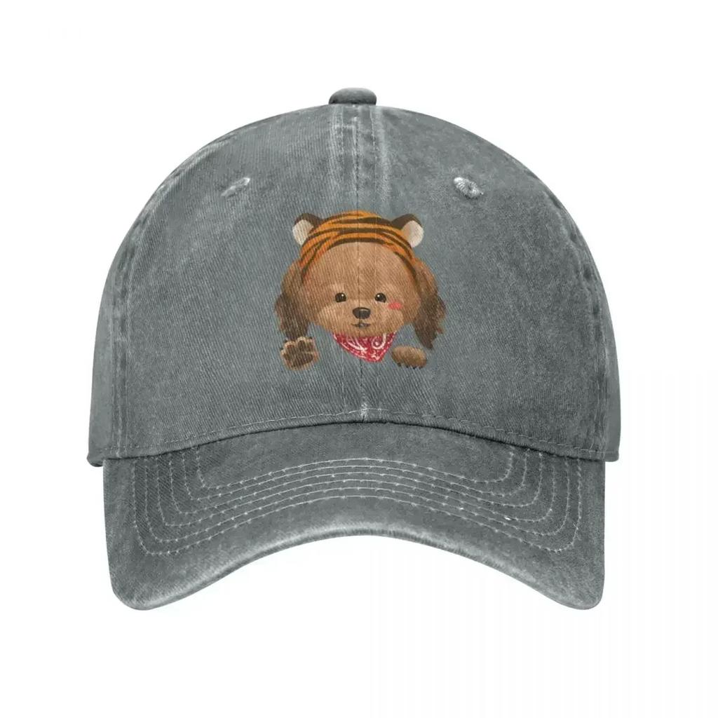 Poodle Dog Wearing Tiger Hat Baseball Cap Military Cap Man Wild Ball Hat Baseball Cap For Men WomenS