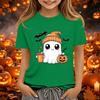 Kids' Halloween Printed Short Sleeve Neck T-Shirt, Loose Fit Top