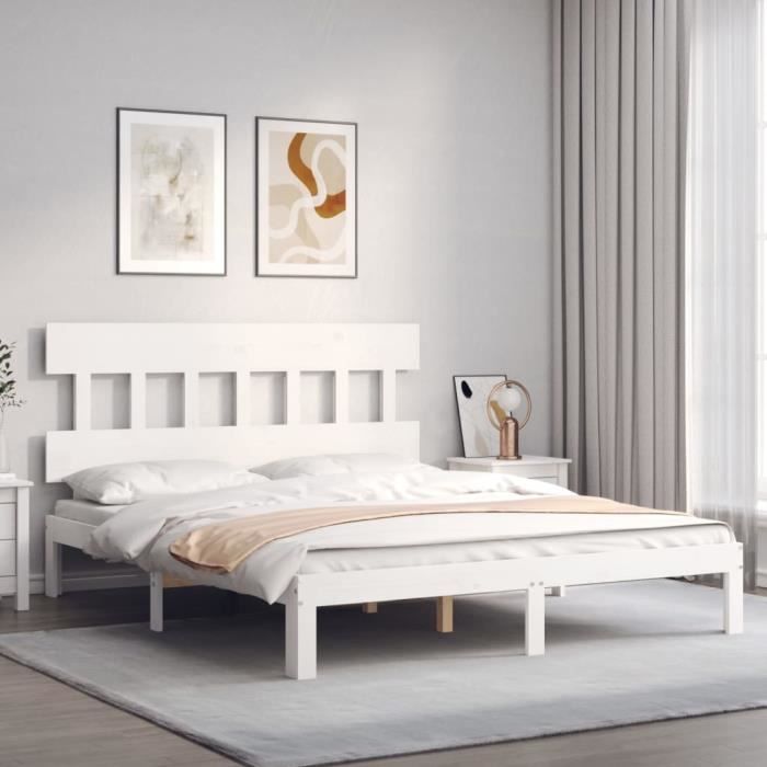 VidaXL Bed Frame with Headboard White 160x200 Cm Solid Wood 3193607