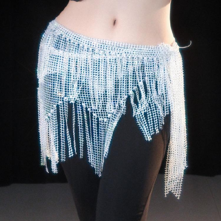 Belly Dance Hip Scarf Long Tassels Belly Dance Waist Chain with Rhinestones Decoration Belly Dance Belt Wrap Skirt