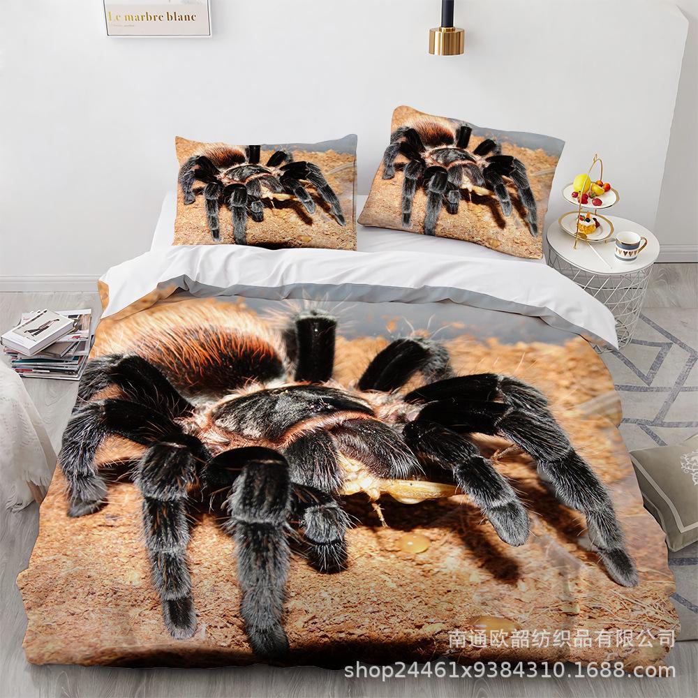 Spider Quilt Set Three-Piece Polyester 90G Abraded 3D Digital Four-Piece Bedding Set