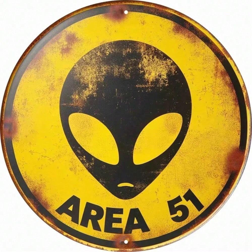 Retro Alien Metal Sign Vintage UFO Wall Art Decor