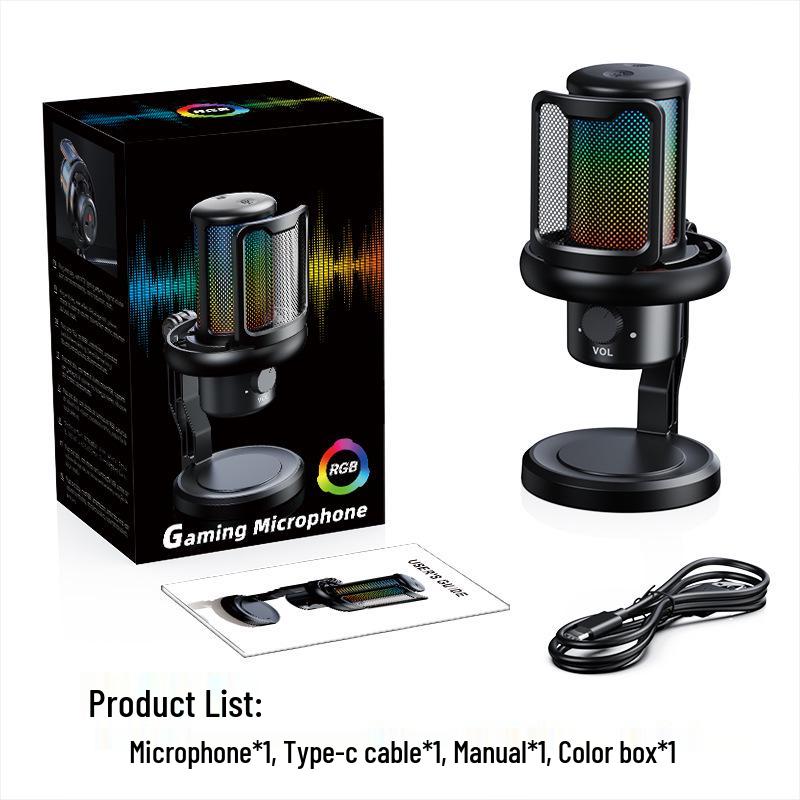 

RGB USB Condenser Microphone for Gaming, Live Streaming, and Recording with Pop Filter and Noise Reduction. with English manual