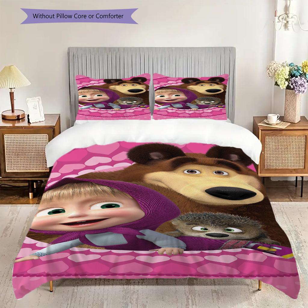 Russian comedy animation Masha and the Bear Comfortable Duvet Cover and Pillowcases (1 duvet cover + 2 pillowcases, duvet insert not included) T4