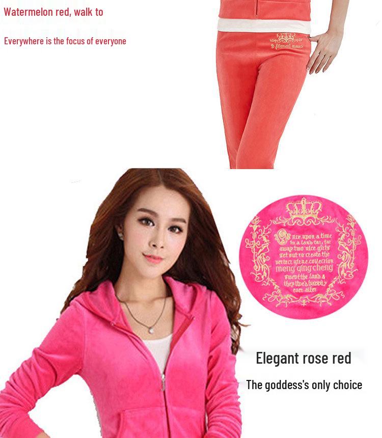 Women's Gold Velvet Embroidered Sports Suit - 2022 Spring/Autumn New Style Casual Two-Piece for Running