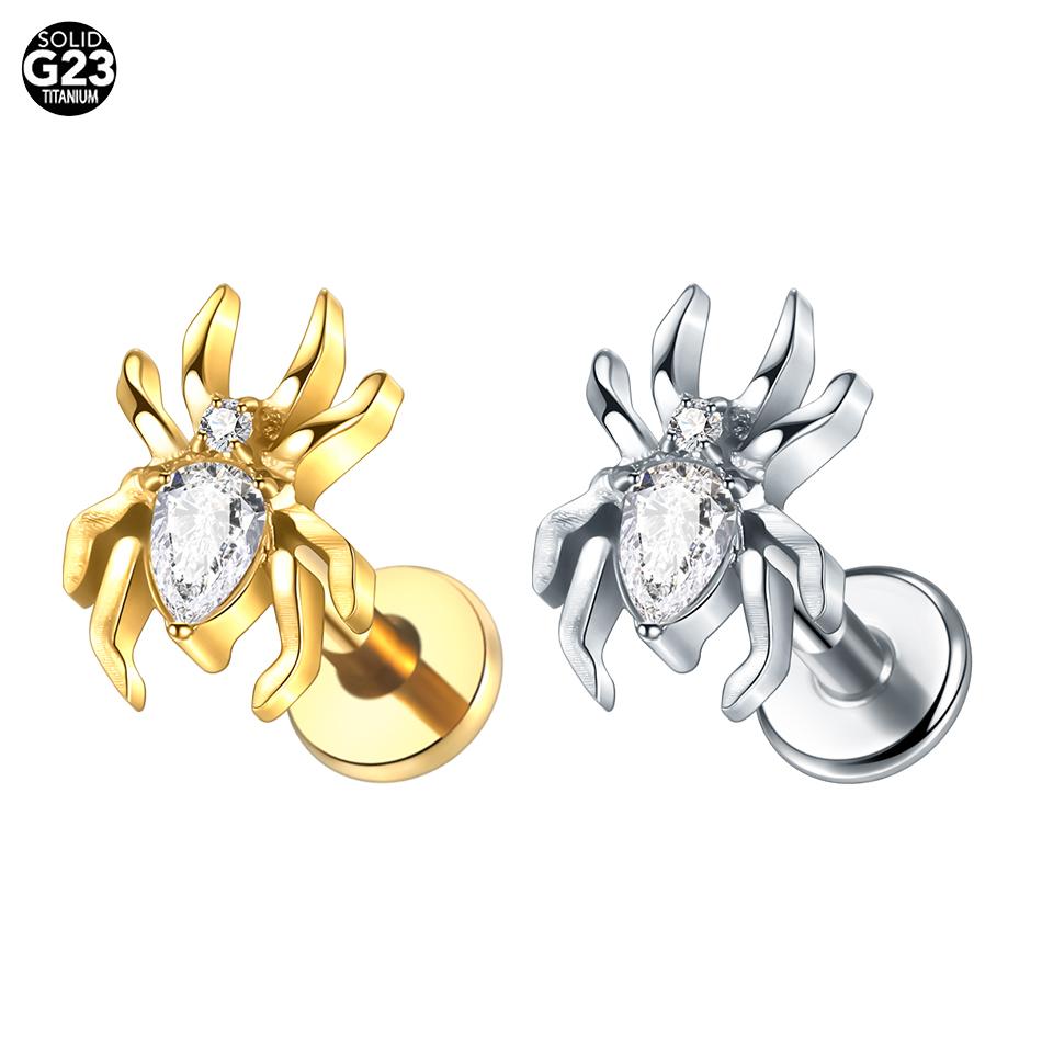 1PC Titanium Zircon Labret Piercings Lip Rings Gold Color CZ Cartilage Helix Lobe Conch Earring Stud Piercings Women Jewelry 16G