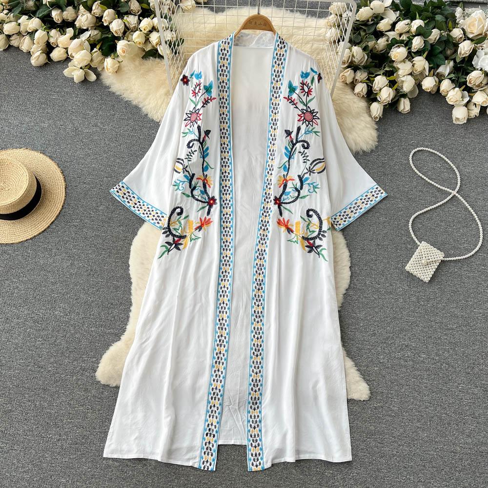 Retro Embroidery Sun Protection Shirt Women Summer Casual Loose Streetwear Chiffon Long Sun Protection Cardigan