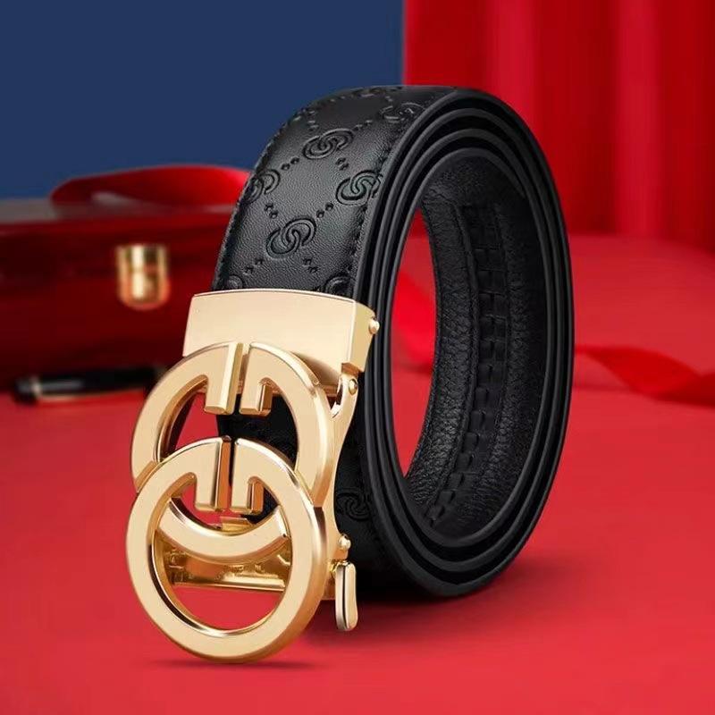 Men's Embossed Cowhide Leather Belt with High-Grade Alloy Automatic Buckle - Casual Style