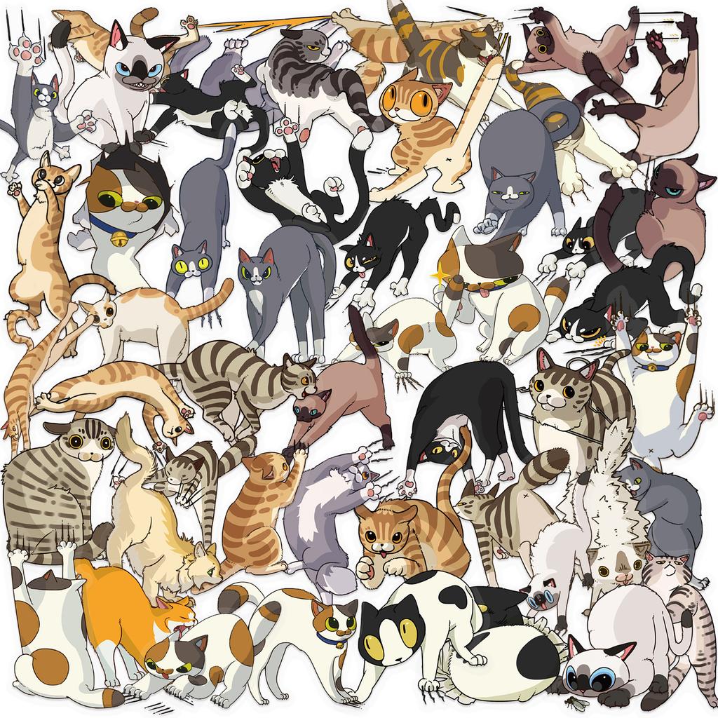 50 Transparent Cartoon Cat Scratch Sticker Pack Waterproof Transparent PET Hand Account Decorative Guitar Notebook