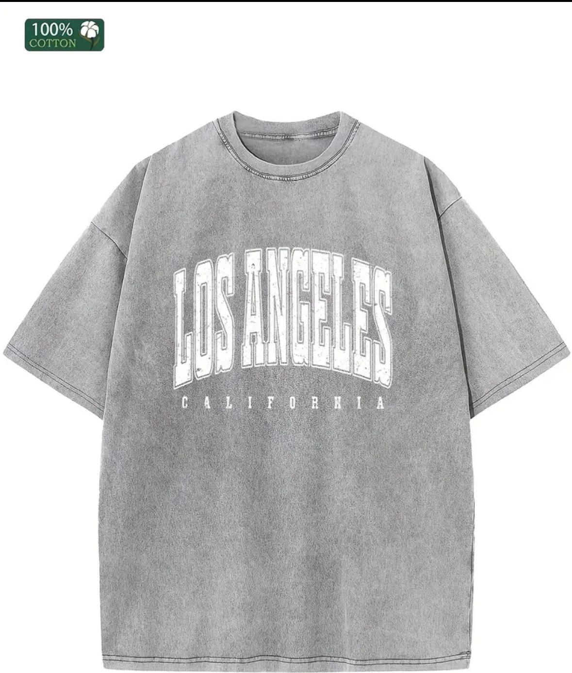 A women s casual cotton T-shirt with Los Angeles California letters, crew neck short sleeves, M