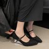 Women's Slope Heel Shoes Spring New Pointed Head Suede Rhinestones with Anti-slip Wear-resistant High Heels