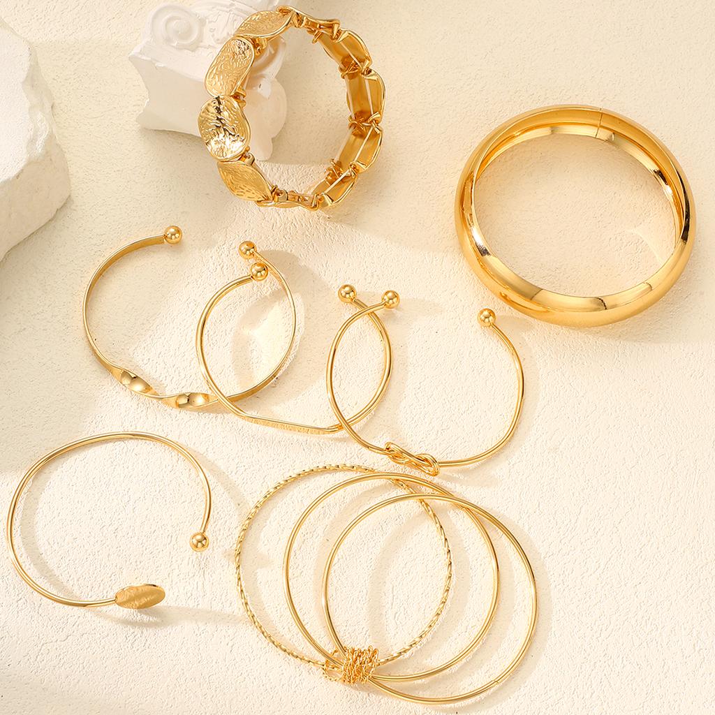 7Pcs Gold Color Twisted Geometric Bangle Set For Women Fashion Chunky Wave Bracelet Boho Jewelry For Party Daily Wear Gifts 2026