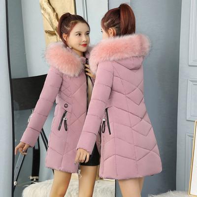 Big Fur Collar Women's Slim-fitting Foreign-style Winter Clothes Medium and Long Cotton Clothes Piled and Thickened Warm Jackets Cotton-padded Clothes