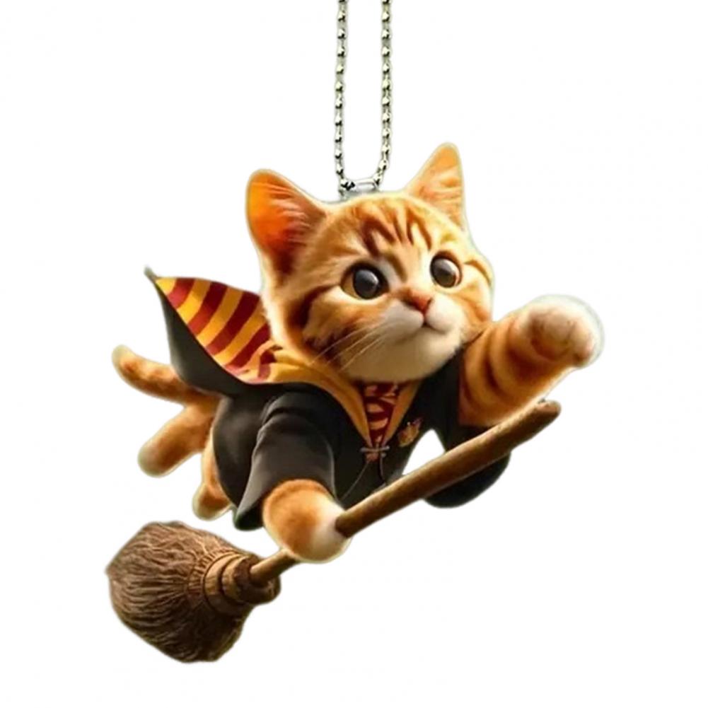 Cat Theme Ornament Cute Acrylic Cat Car Hanging Decoration for Home Office Cartoon Kitten Ornament Pendant for Auto Rearview