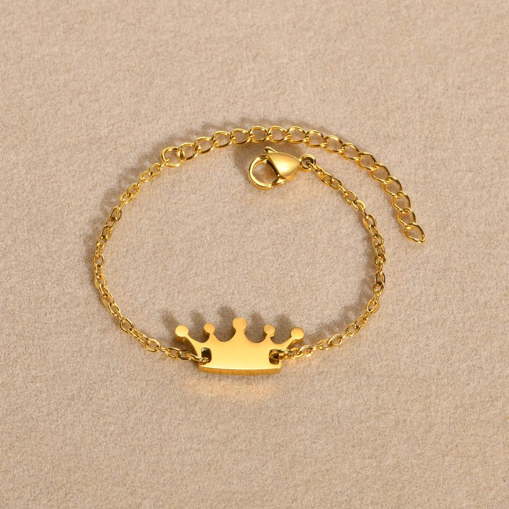 Personalized Name Crown Bracelet for Little Boy Girl , Customized ID Bangle, Stainless Steel Not Allergic Birthday Gift