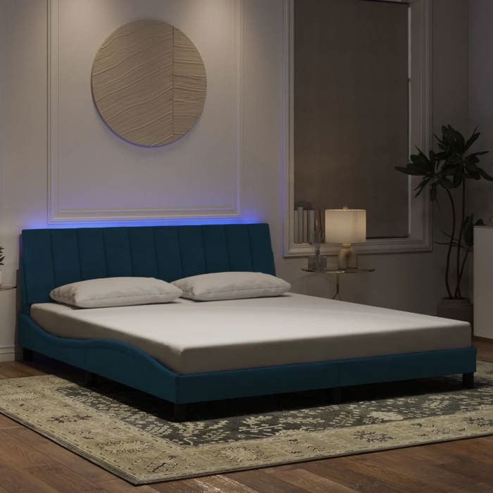 VidaXL Bed Frames with LED Lights, Upholstered Bed with Slat Base, Double Bed, Adult Bed, Modern, Blue 180x200 Cm 3213797