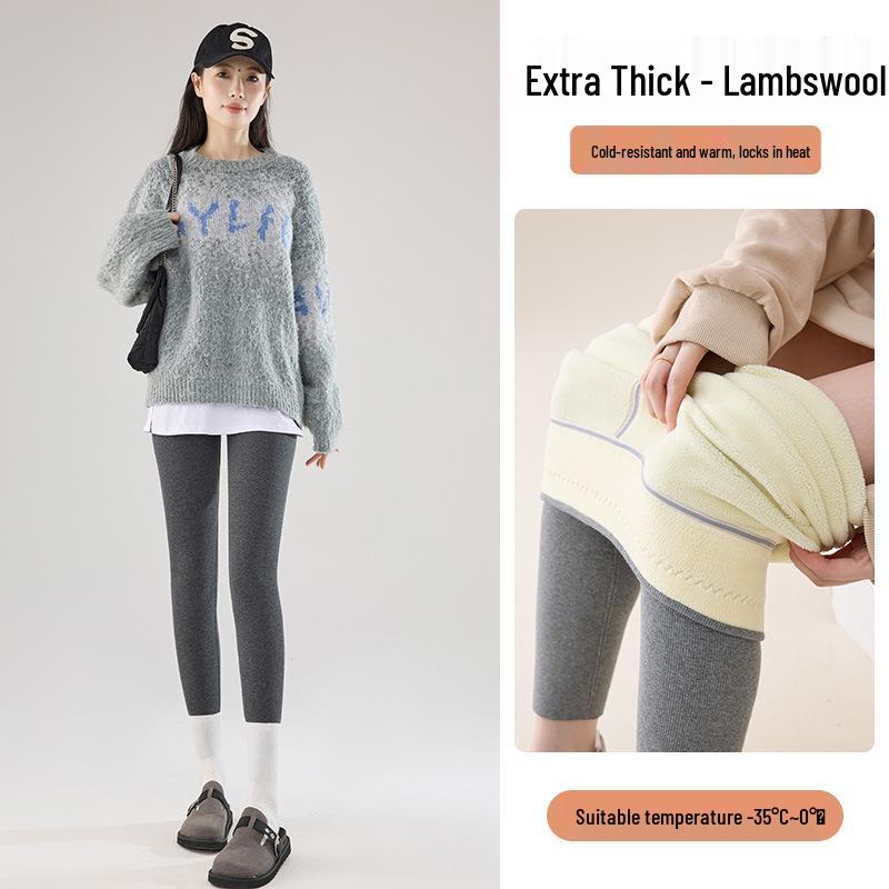 Northeast Women's High-Waisted Lambswool Leggings - Winter Warm, Plus Velvet, Thick, Versatile Cotton Pants