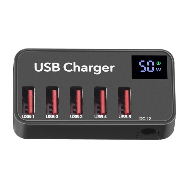 5 Ports USB Charger LED Display Multi USB Charging Station Universal for Phone Desktop Wall Home Travel Portable