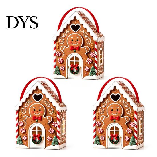 Reusable Holiday Gift Packaging Christmas House Box with Handle, 3D Gingerbread/Santa Claus/Tree/Snowflake Candy Snack Containers for Parties