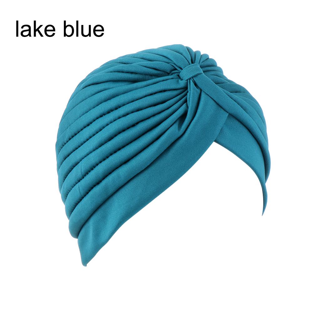 Solid Color Women Elastic Cotton Fold Turban Hat Soft Bonnet Muslim Hijab Ladies Head Wrap Warm Beanies Chemo Hat