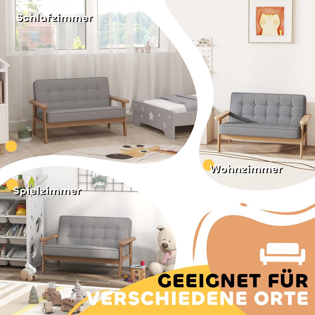 Kids Armchair, Kids Sofa with Wooden Frame, Velvet Look, Padded, for Children Aged 3-15 Years Grey