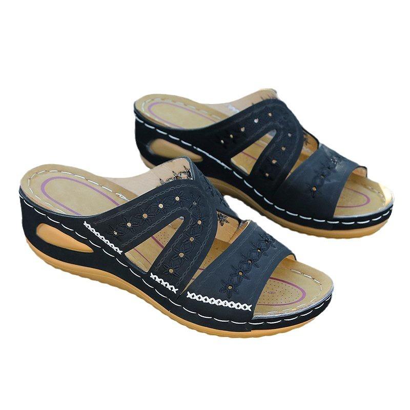 Personalized avant-garde cool slippers women's slope heel fish mouth thick sole large size shoes multi-color optional embroidered sandals women