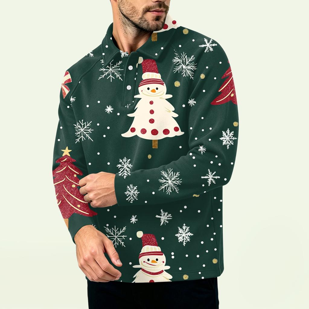 Men's Christmas Print Zip-Up Sweatshirt, Long Sleeve Loose Fit Casual Fall Winter Top, Multiple Colors and Sizes