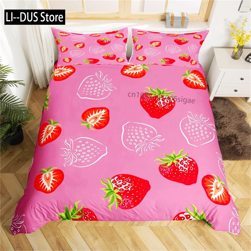 Duvet Cover Lovely Cartoon Strawberry Bedding For Girl Teen Set Microfiber Blue Star Yellow Floral Quilt Cover Bedroom Decor
