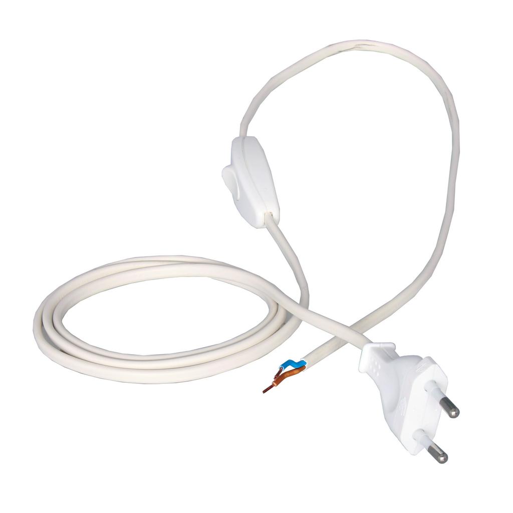 Przewód Z Włącznikiem 2M 2X0,75Mm2 Z Wtyczką Płaską Biały Kabel Zasilający