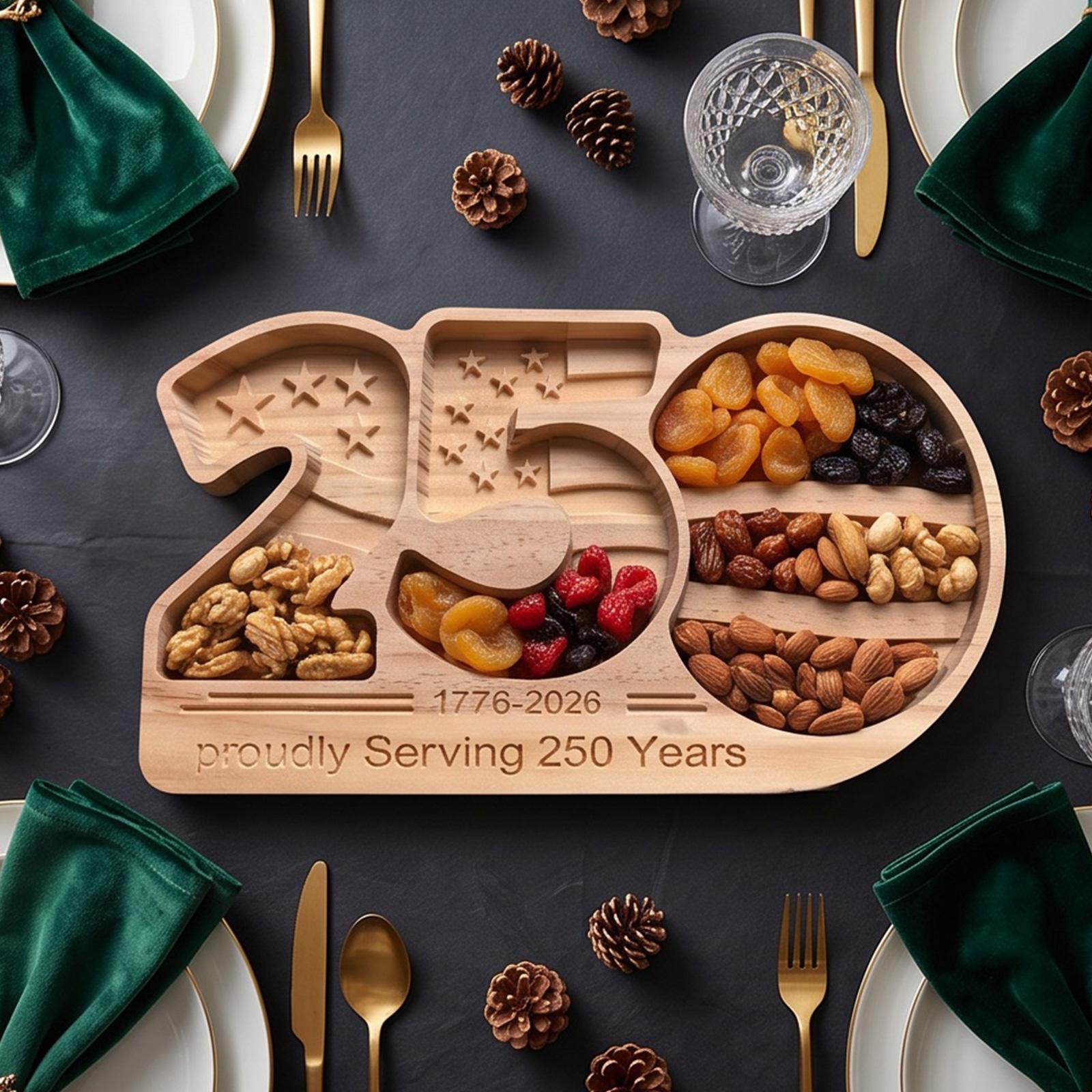 Solid Wood Compartmental Snack Platter Waterproof Patriotic Serving Tray Easy To Clean Wooden Serving Trays for Independence Day China Mainland