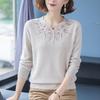 Autumn Solid Color Round Neck Long Sleeve Cashmere Sweater Women Vintage Embroidered Rhinestone Pullovers All-match