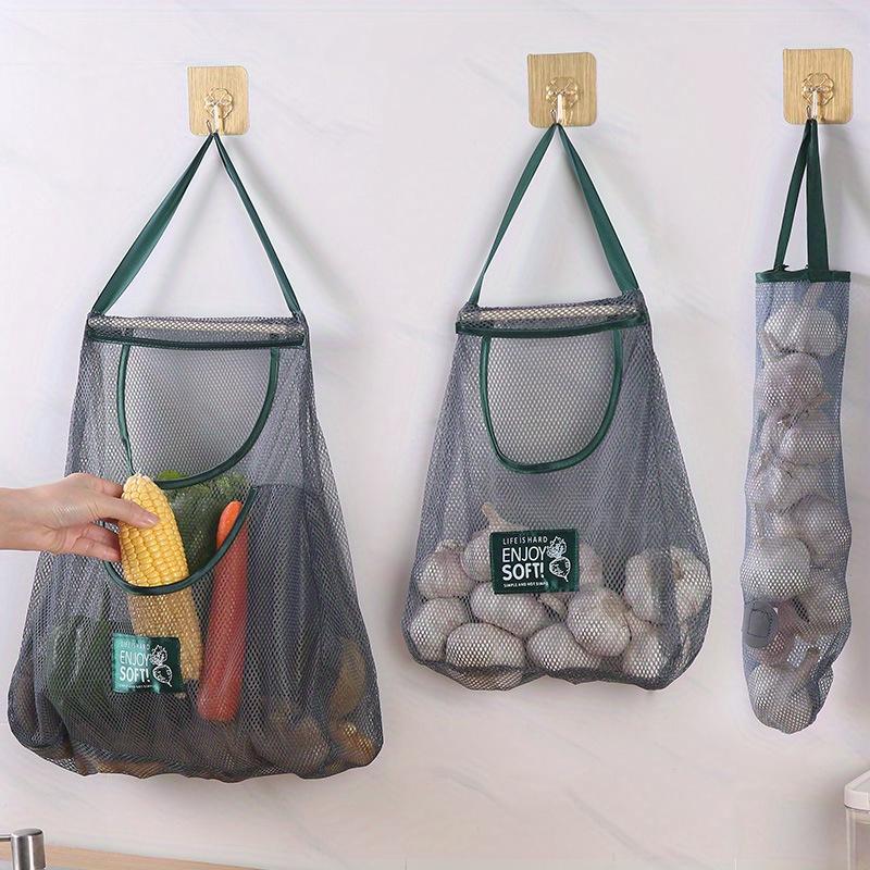 1pc Large Capacity Kitchen Storage Bag - Wall-Mounted Mesh Net for Vegetables, Fruits, Ginger, Garlic - Durable Green Polyester with Drawstring