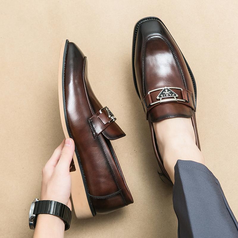 Fashion Brown Men's Formal Shoes Black Loafers Round Toe Slip-On Solid Handmade Dress Shoes for Men Size 38-44