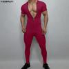 INCERUN Men Zip-up Long Sleeve Fitted Long Pajamas Jumpsuits Bodysuits Underwear