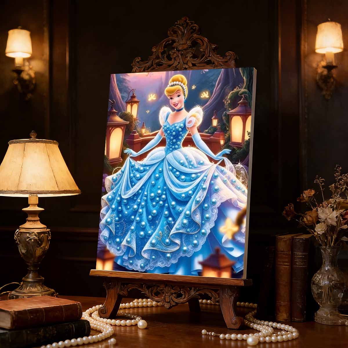 Disney Blue Dress Cinderella Pearl Decorative Set 5D Artificial Pearl Jigsaw Embroidery Home Decorative Handmade Gift