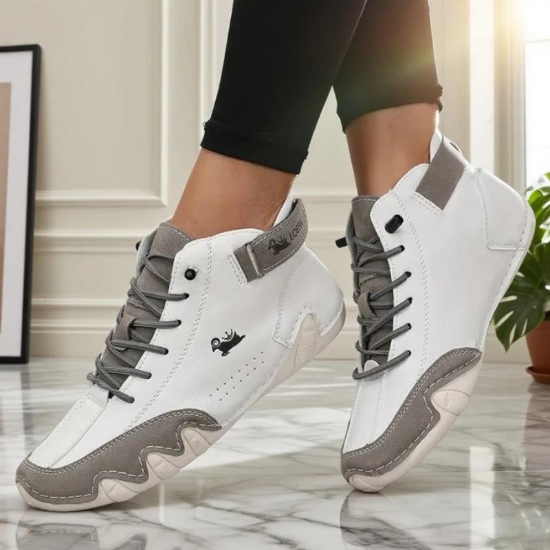 

High Top Shoes for Women Spring Autumn Fashion Breath Casual Loafers Anti Slip Soft Sole Comfort Versatil Couple s Bare Boots 36