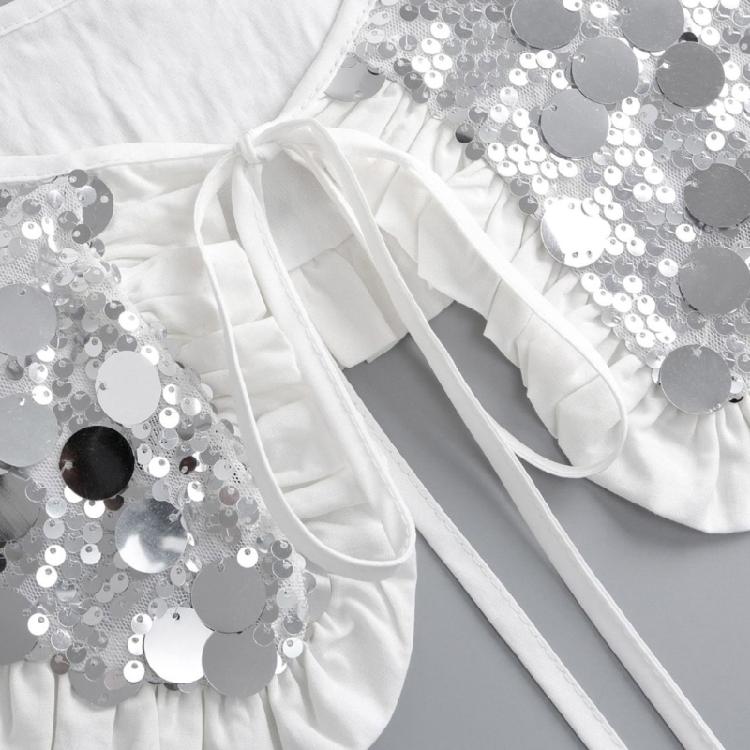 Sophisticated Sparkling Sequins Cape False Collar Elegant Pleated Ruffled Layering Shawl Clothing Accessory for Dress