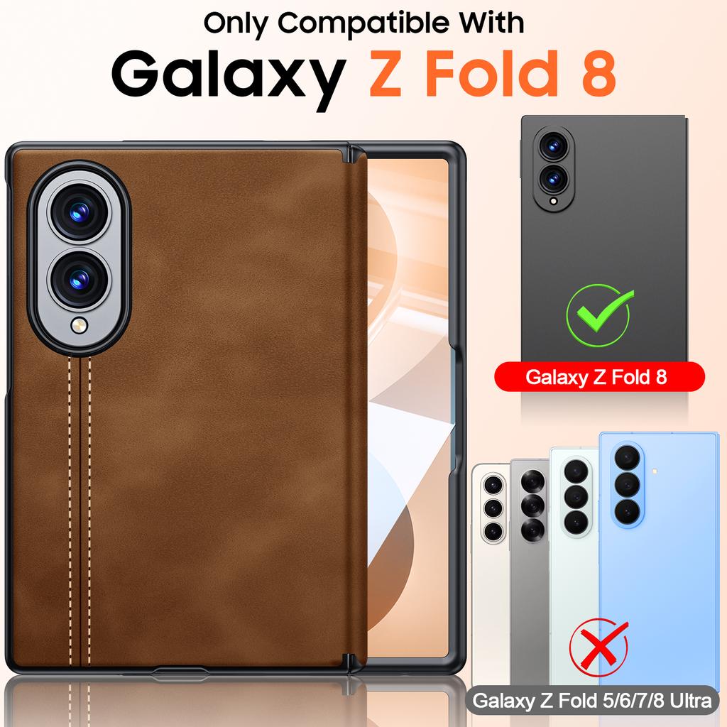 Samsung Galaxy Z Fold 8 Schutzhülle mit Scharnierabdeckung HD Glas Displayschutz und Erhöhtem Kameraschutz - Braun